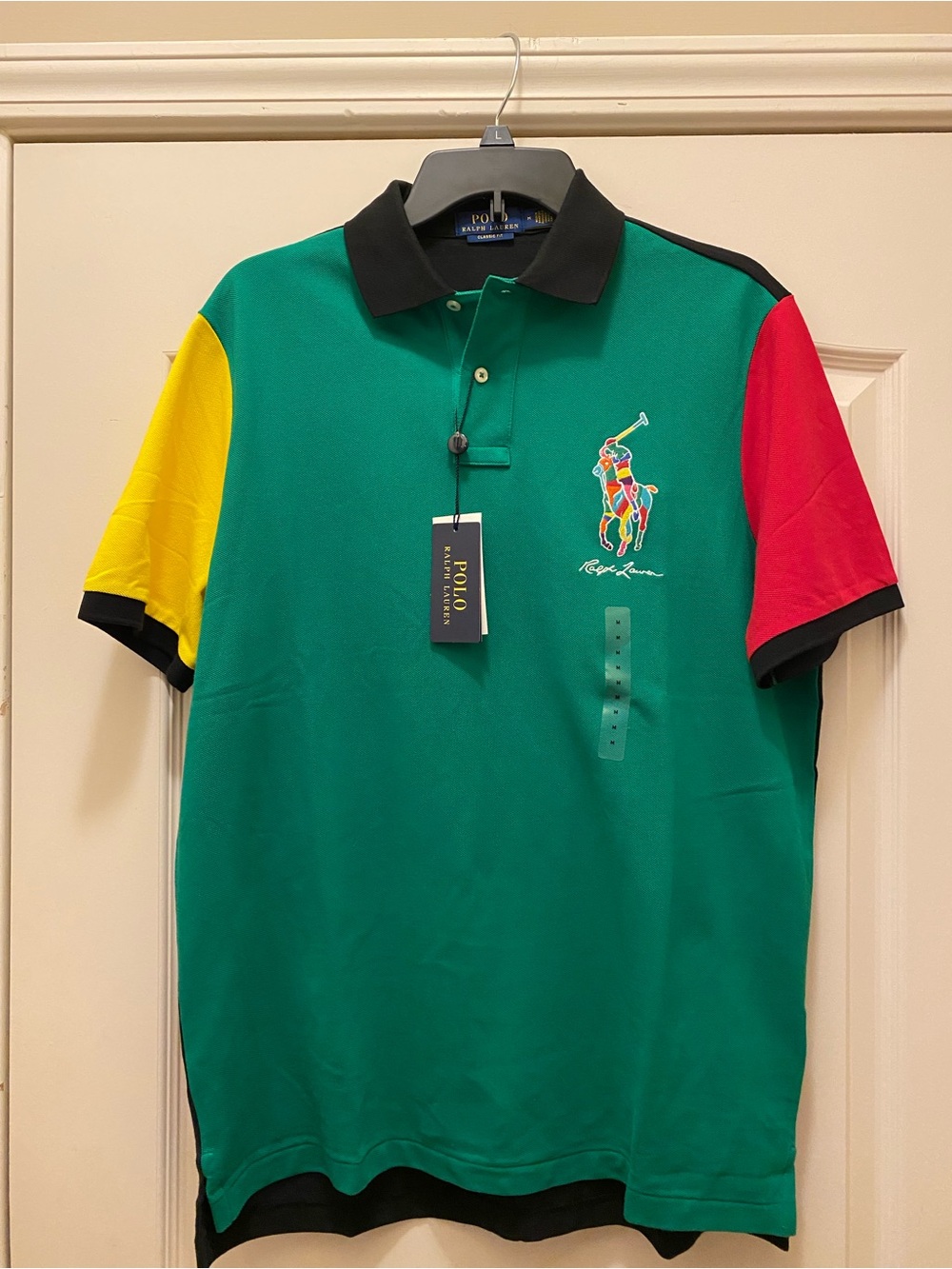 Ralph Lauren Green Polo with Yellow and Red Sleeves